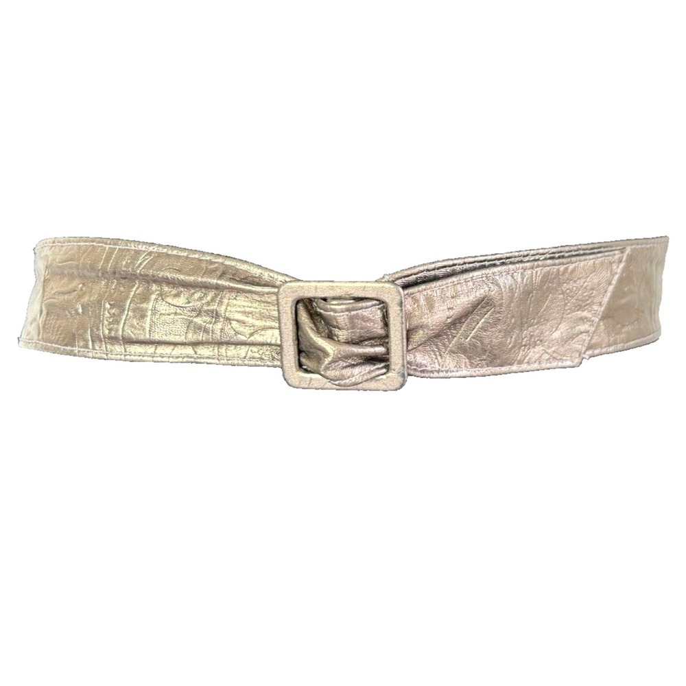 Vintage Astor Leather Embossed Belt Gold Tone Rectangle Buckle 1.75" x 36" VGUC - Picture 2 of 11